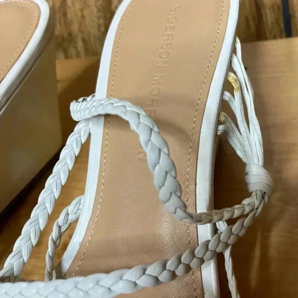 SIGERSON MORRISON White Braided Leather Strappy Wedge Sandal Sz 39 Shoes Maddie - Picture 10 of 10